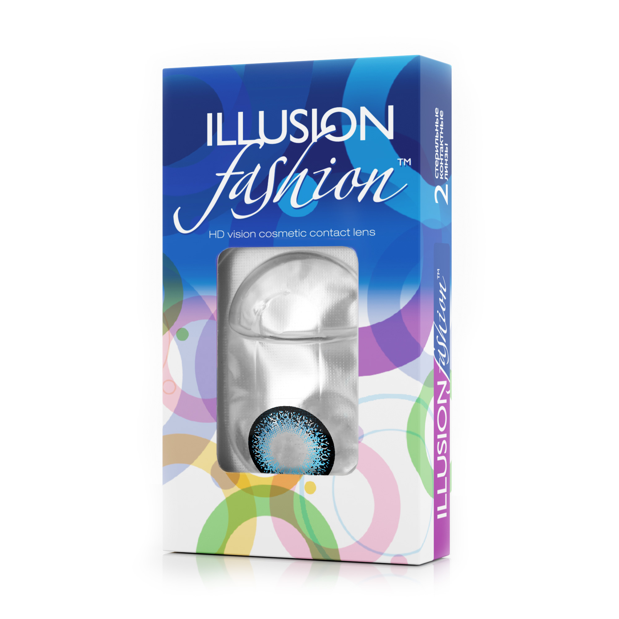 Голубые контактные линзы ILLUSION FASHION ADONIS BLUE в упаковке